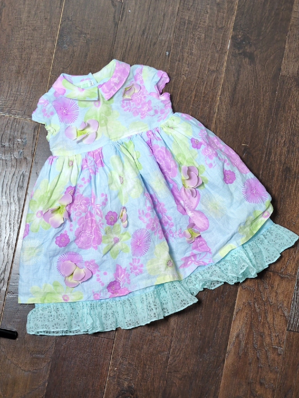 Baby Lulu Toddler Girls Floral Dress Size 24 Months Made in USA Linen/Cotton
